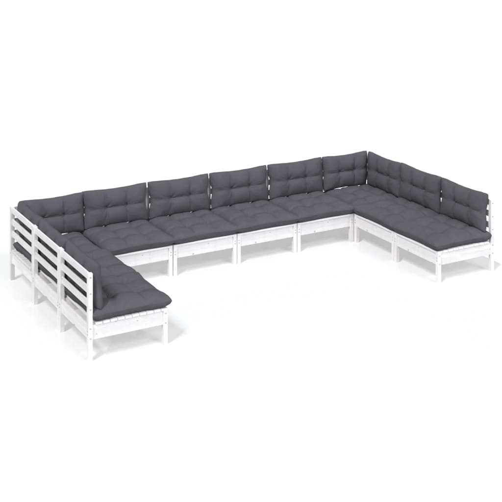 10-delige Loungeset met kussens massief grenenhout wit is nu te koop bij PeponiXL, paradijselijk wonen!