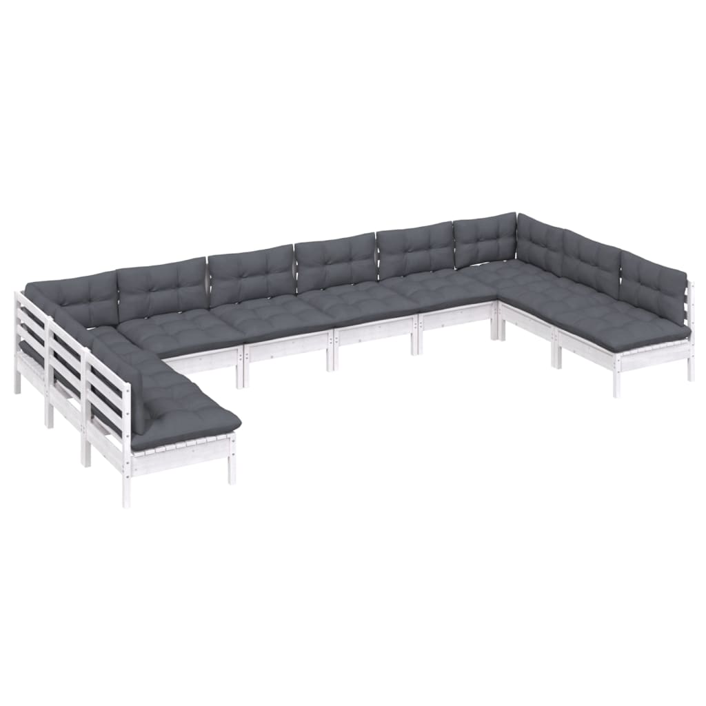 10-delige Loungeset met kussens massief grenenhout wit is nu te koop bij PeponiXL, paradijselijk wonen!