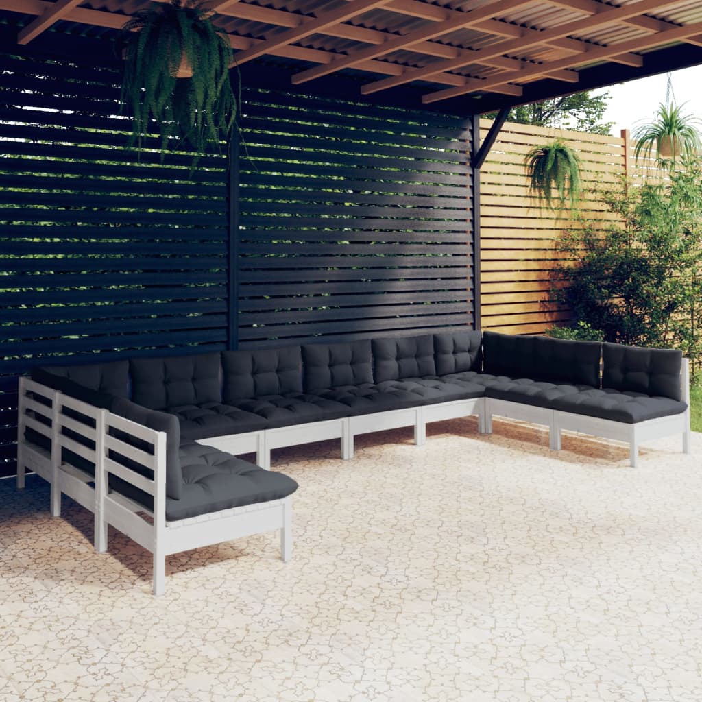 10-delige Loungeset met kussens massief grenenhout wit is nu te koop bij PeponiXL, paradijselijk wonen!