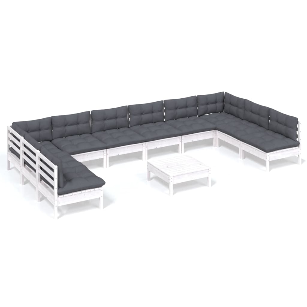 11-delige Loungeset met kussens massief grenenhout wit is nu te koop bij PeponiXL, paradijselijk wonen!