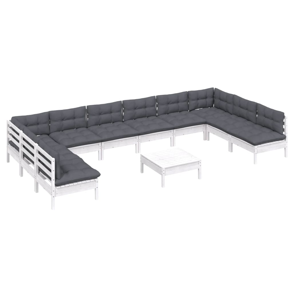 11-delige Loungeset met kussens massief grenenhout wit is nu te koop bij PeponiXL, paradijselijk wonen!