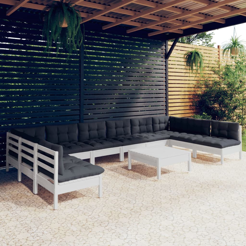 11-delige Loungeset met kussens massief grenenhout wit is nu te koop bij PeponiXL, paradijselijk wonen!