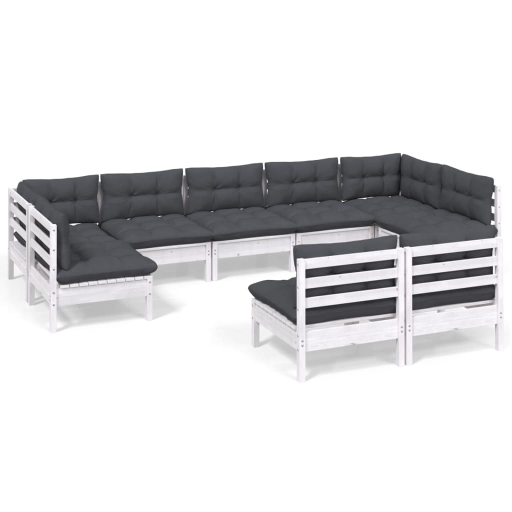 9-delige Loungeset met kussens massief grenenhout wit is nu te koop bij PeponiXL, paradijselijk wonen!