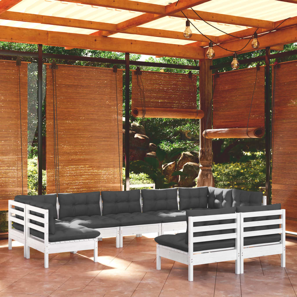 9-delige Loungeset met kussens massief grenenhout wit is nu te koop bij PeponiXL, paradijselijk wonen!