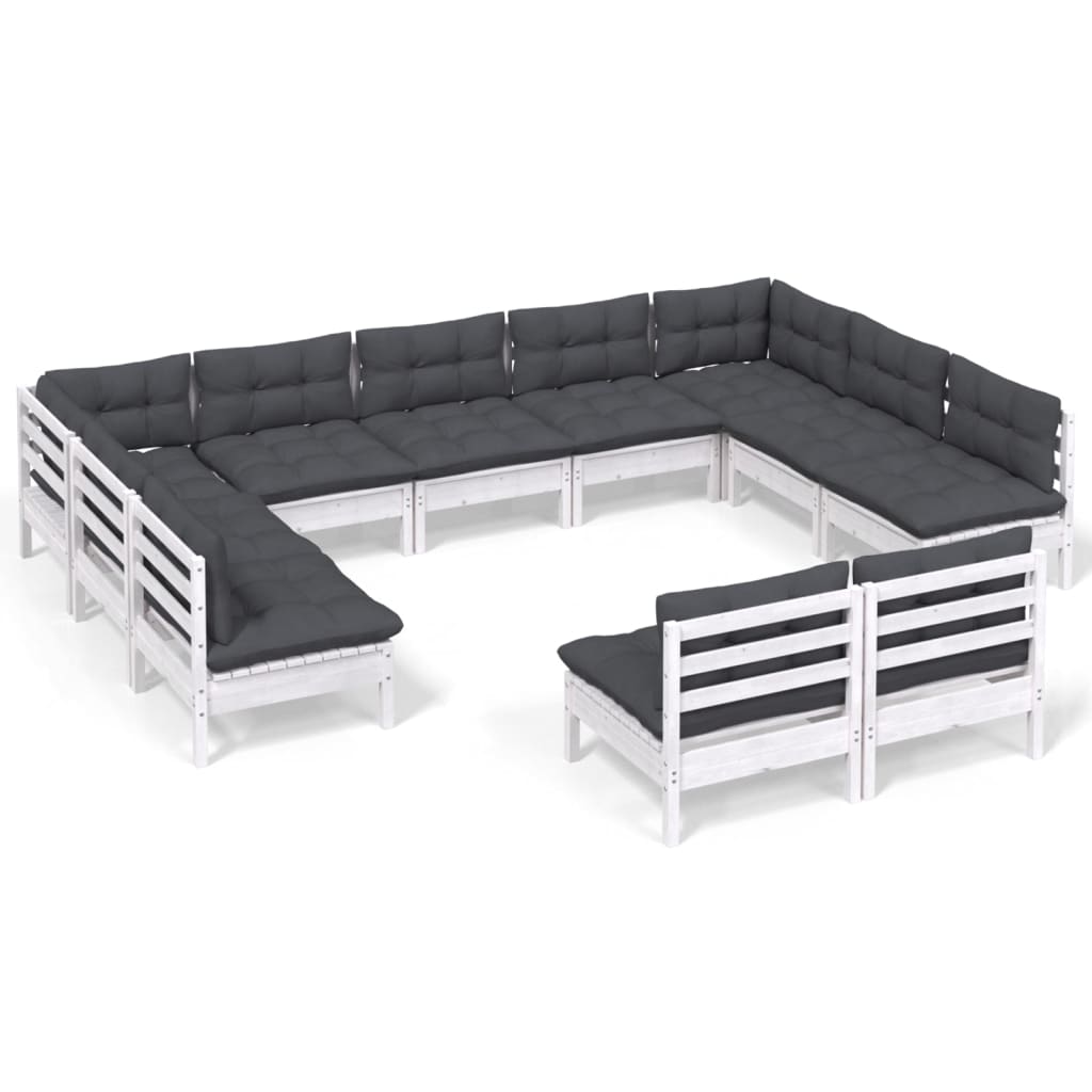 11-delige Loungeset met kussens massief grenenhout wit is nu te koop bij PeponiXL, paradijselijk wonen!