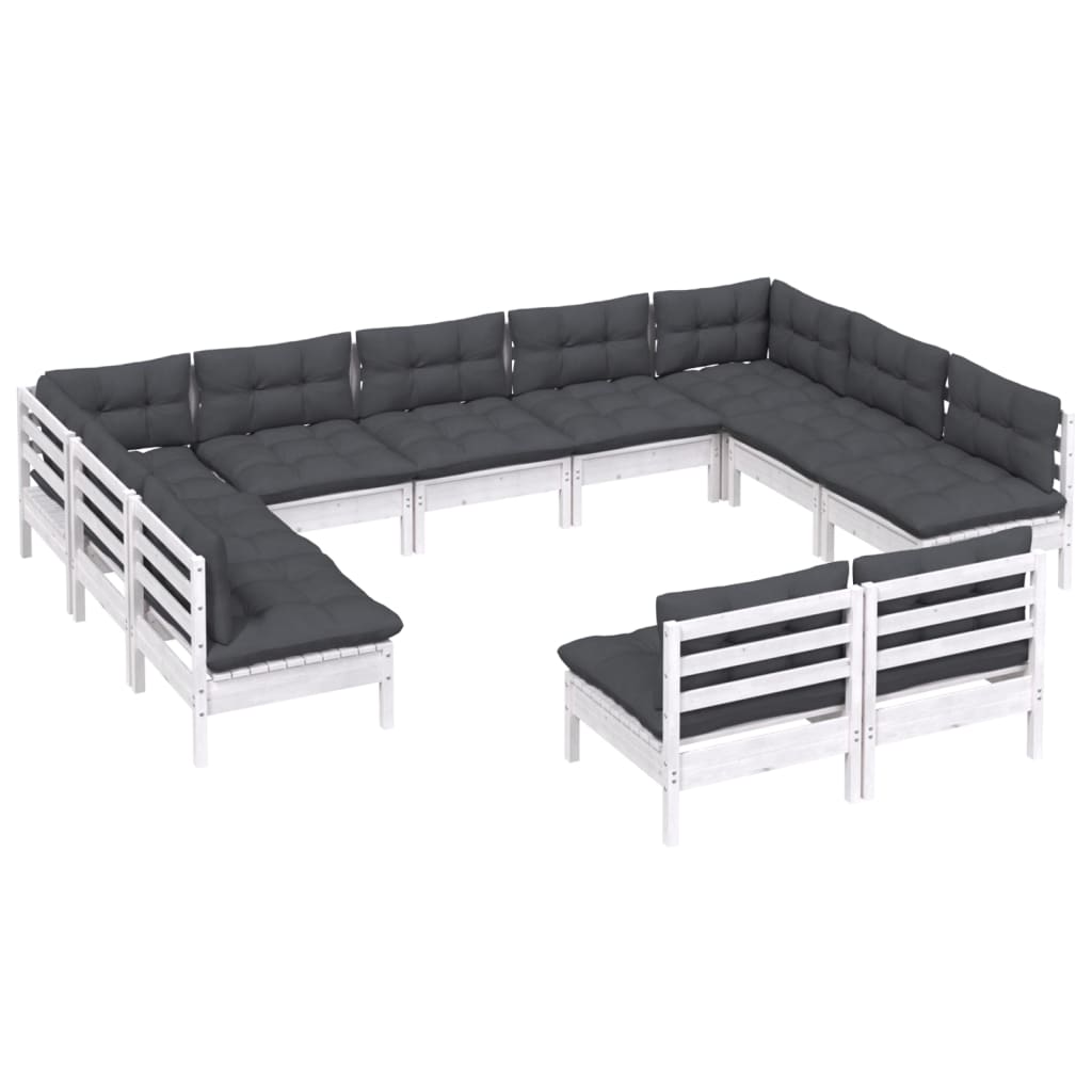 11-delige Loungeset met kussens massief grenenhout wit is nu te koop bij PeponiXL, paradijselijk wonen!