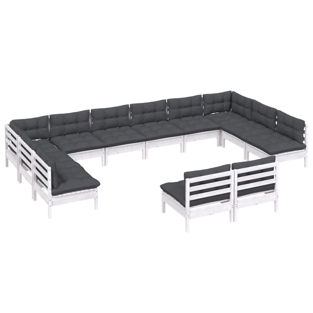 12-delige Loungeset met kussens massief grenenhout wit is nu te koop bij PeponiXL, paradijselijk wonen!