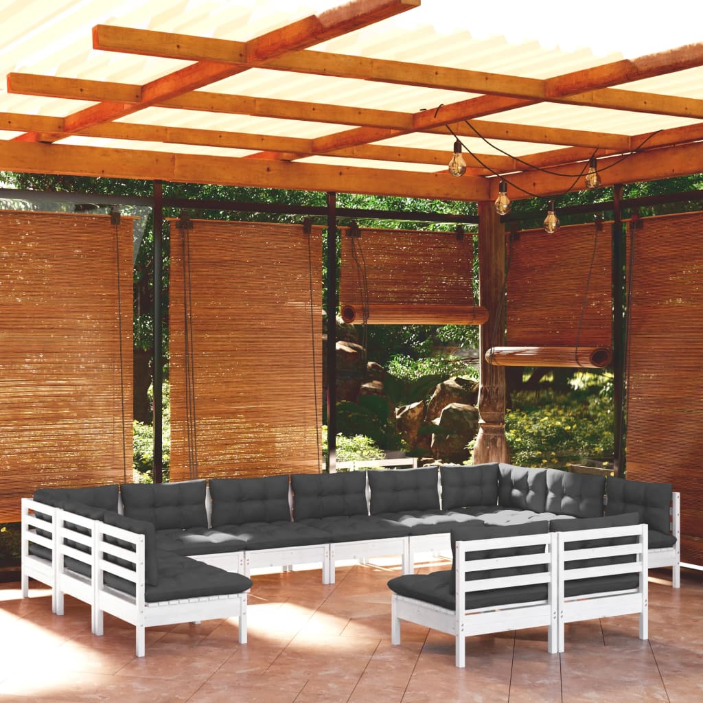 12-delige Loungeset met kussens massief grenenhout wit is nu te koop bij PeponiXL, paradijselijk wonen!