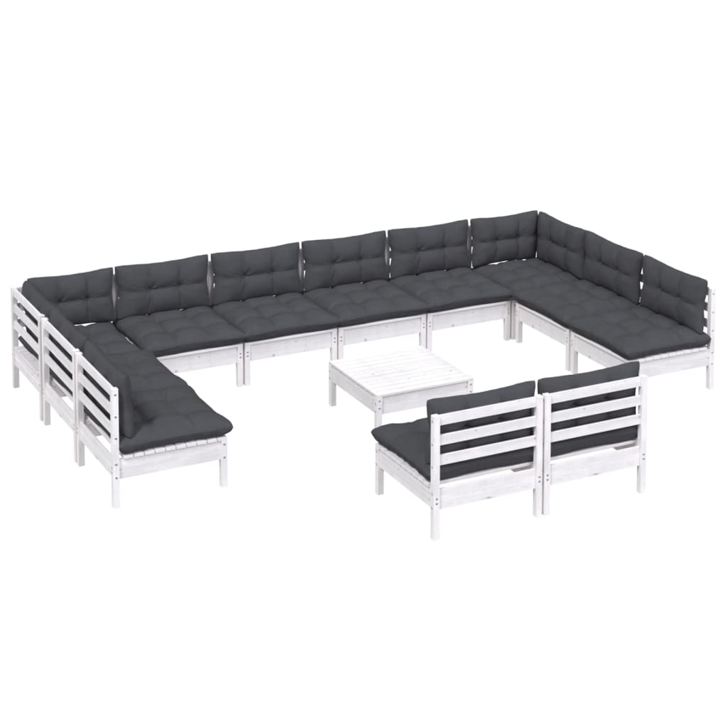 13-delige Loungeset met kussens massief grenenhout wit is nu te koop bij PeponiXL, paradijselijk wonen!