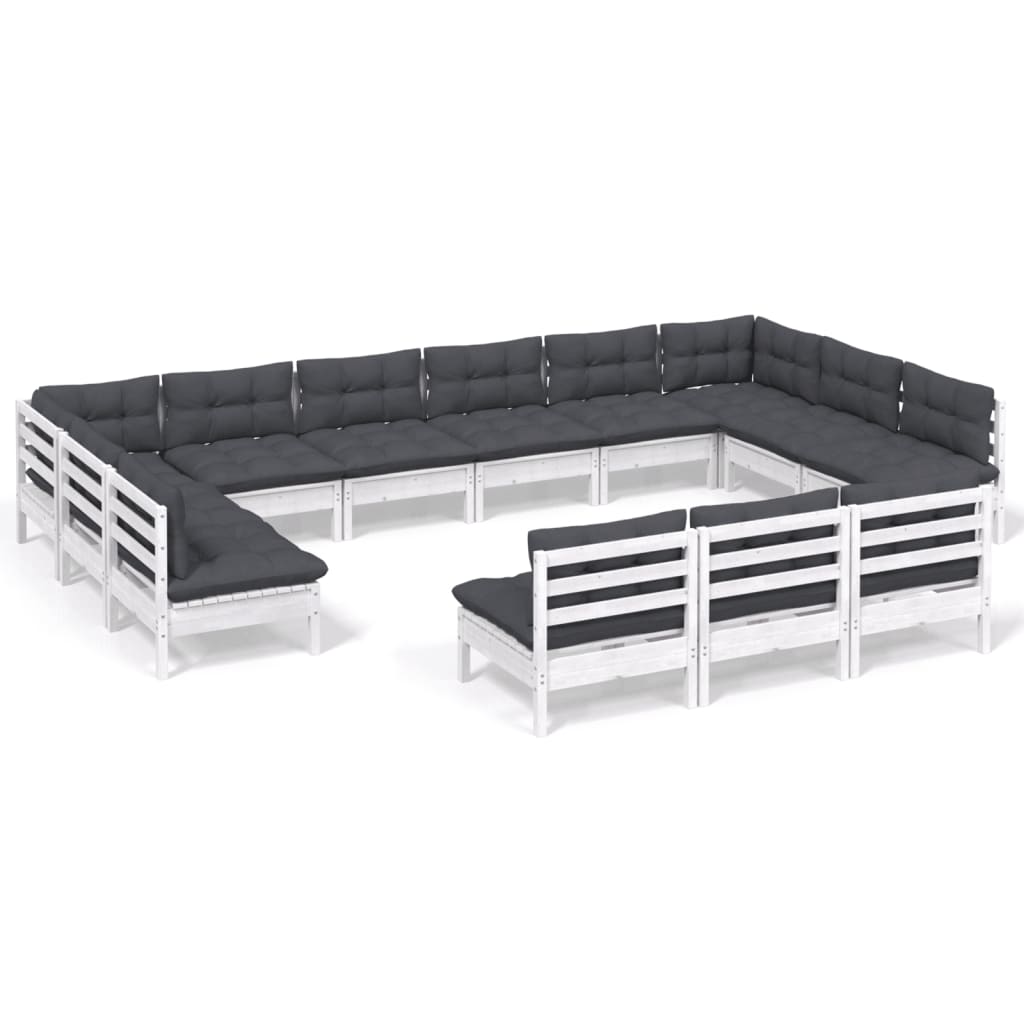 13-delige Loungeset met kussens massief grenenhout wit is nu te koop bij PeponiXL, paradijselijk wonen!