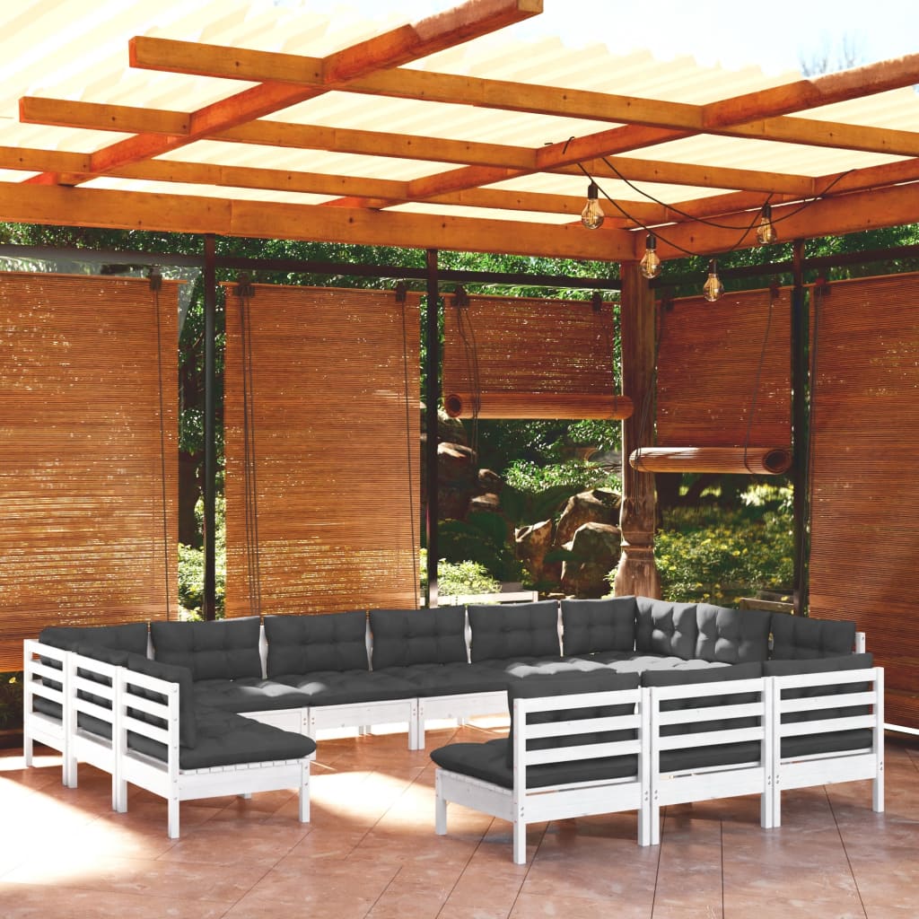13-delige Loungeset met kussens massief grenenhout wit is nu te koop bij PeponiXL, paradijselijk wonen!