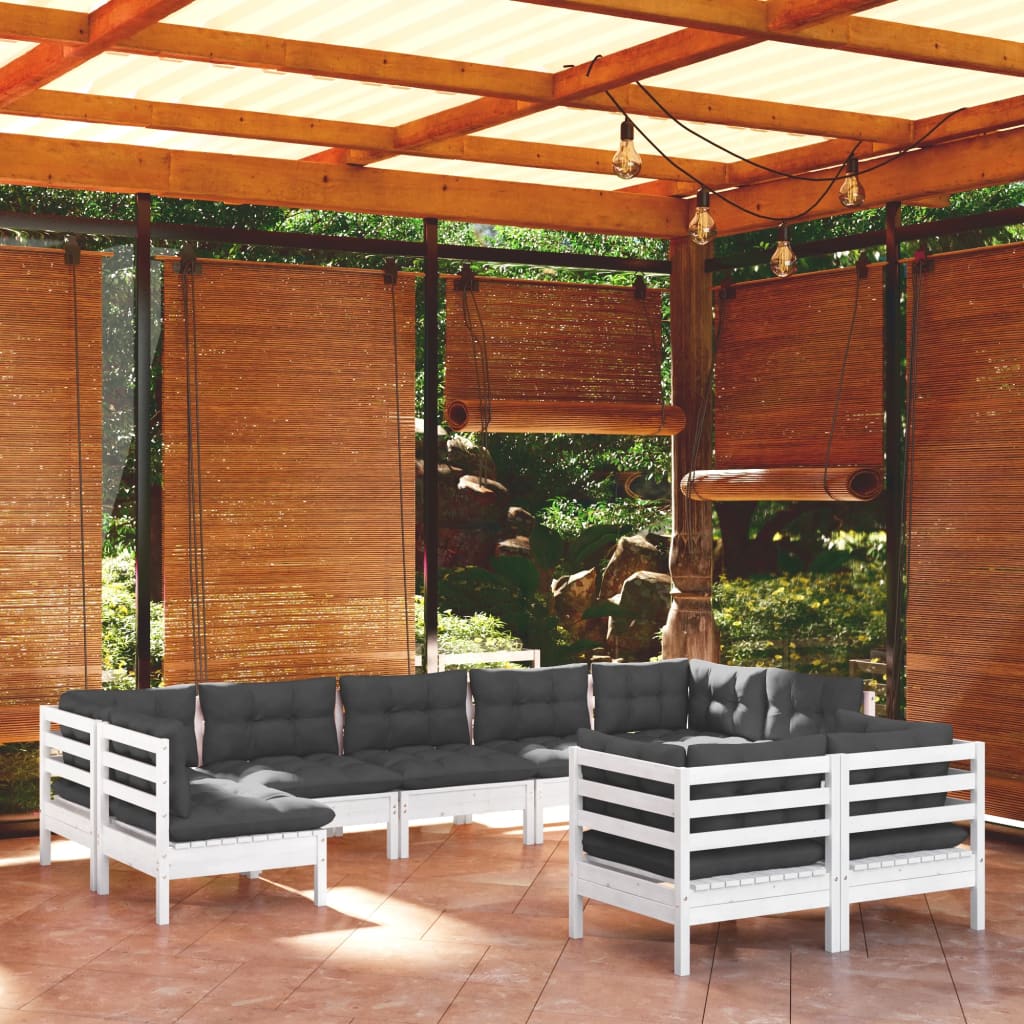 9-delige Loungeset met kussens massief grenenhout wit is nu te koop bij PeponiXL, paradijselijk wonen!