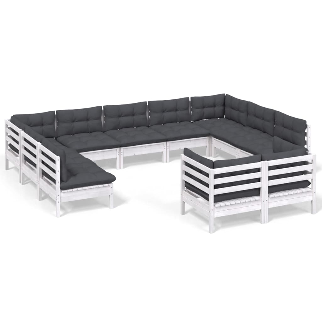 11-delige Loungeset met kussens massief grenenhout wit is nu te koop bij PeponiXL, paradijselijk wonen!