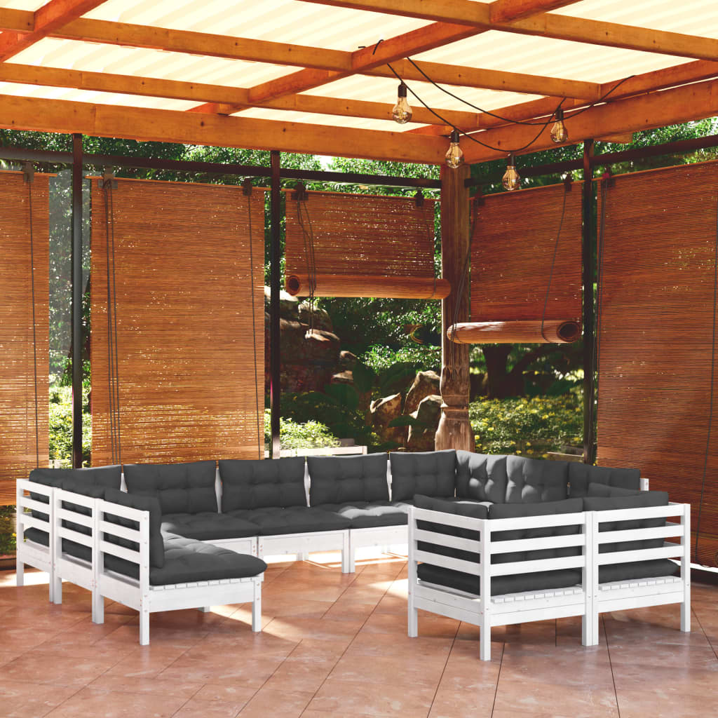 11-delige Loungeset met kussens massief grenenhout wit is nu te koop bij PeponiXL, paradijselijk wonen!