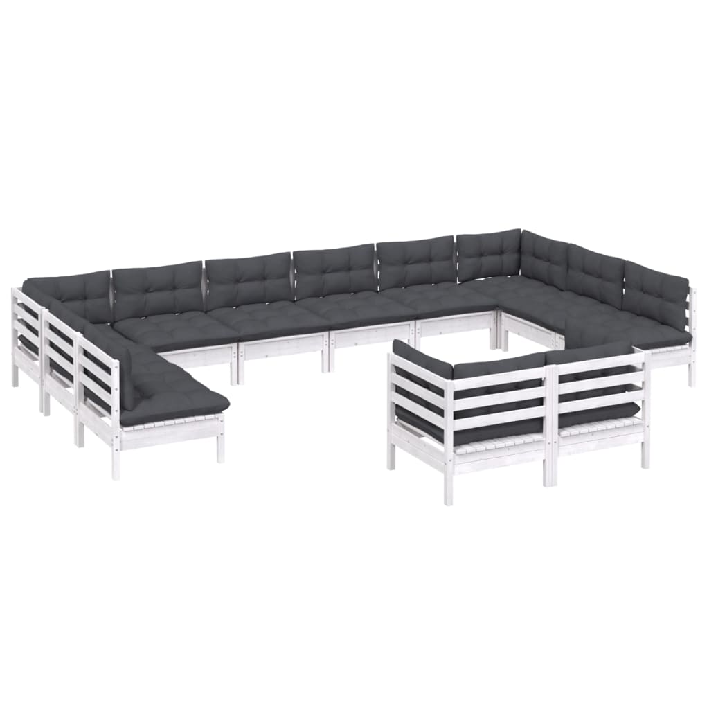 12-delige Loungeset met kussens massief grenenhout wit is nu te koop bij PeponiXL, paradijselijk wonen!