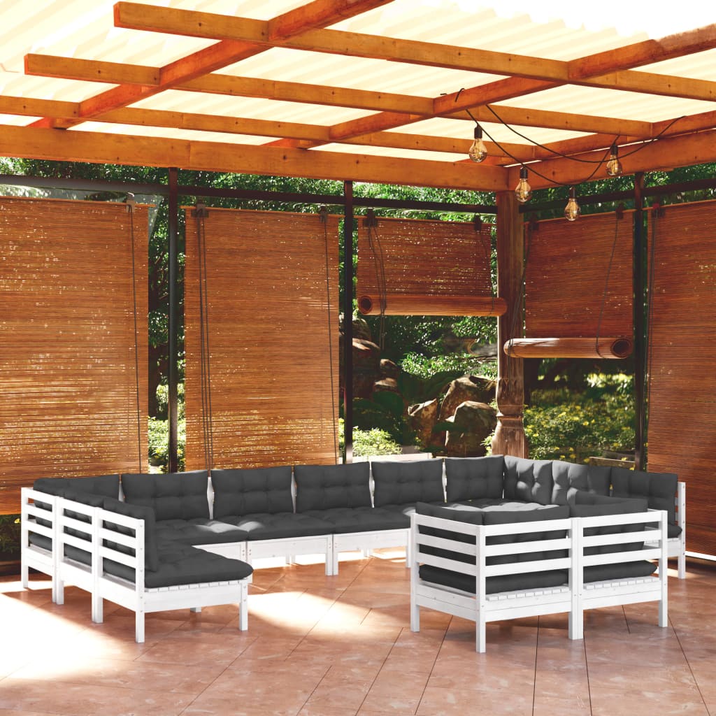 12-delige Loungeset met kussens massief grenenhout wit is nu te koop bij PeponiXL, paradijselijk wonen!
