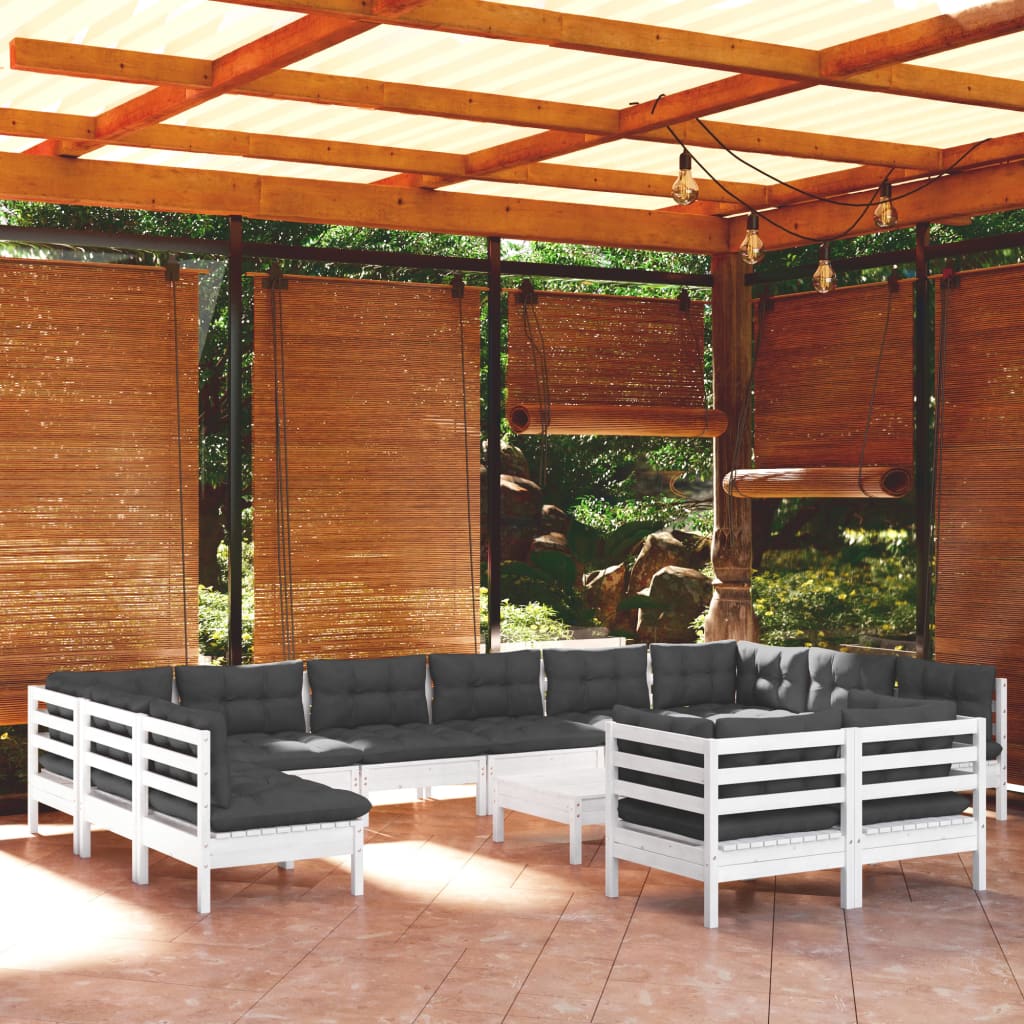 13-delige Loungeset met kussens grenenhout wit is nu te koop bij PeponiXL, paradijselijk wonen!