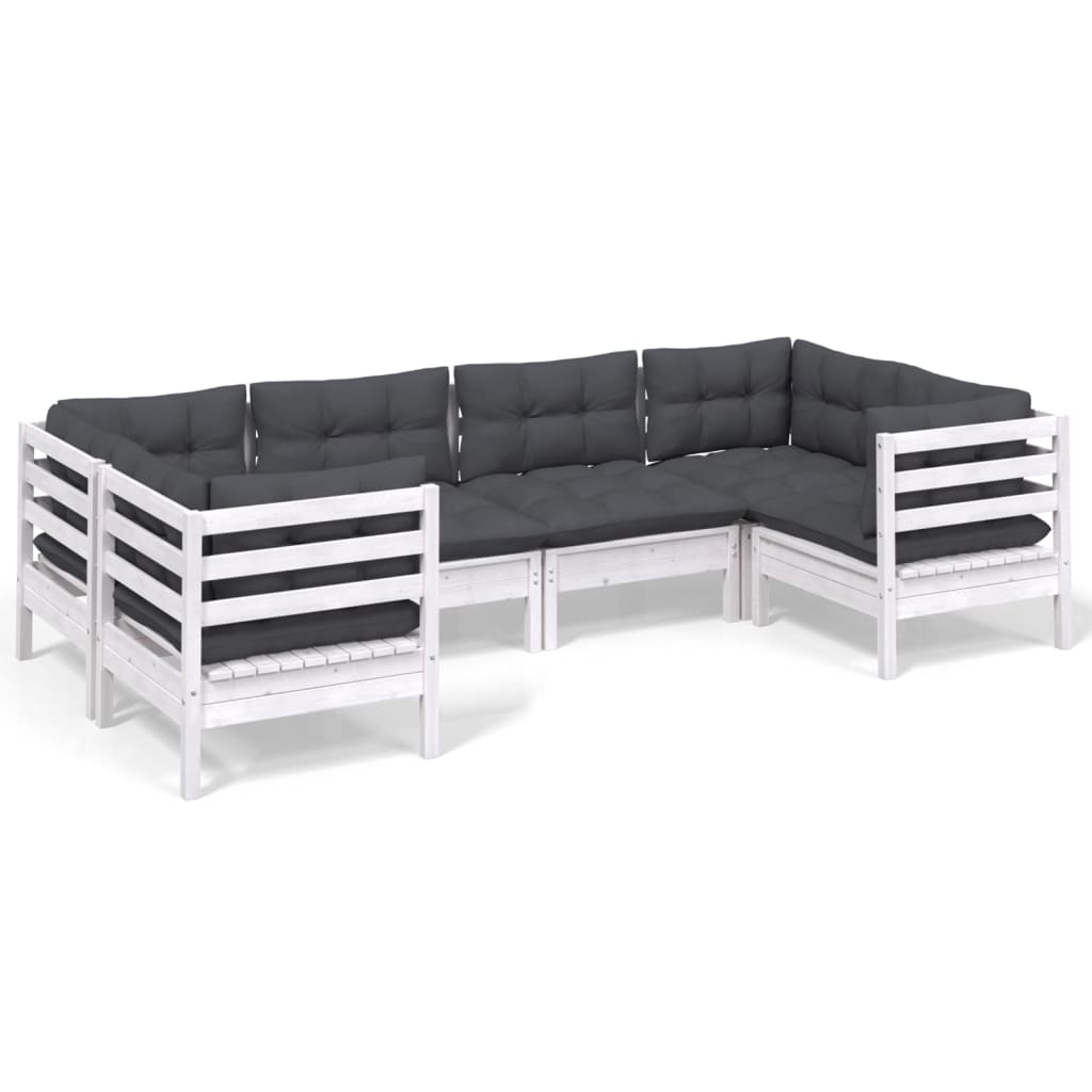 6-delige Loungeset met kussens grenenhout wit is nu te koop bij PeponiXL, paradijselijk wonen!