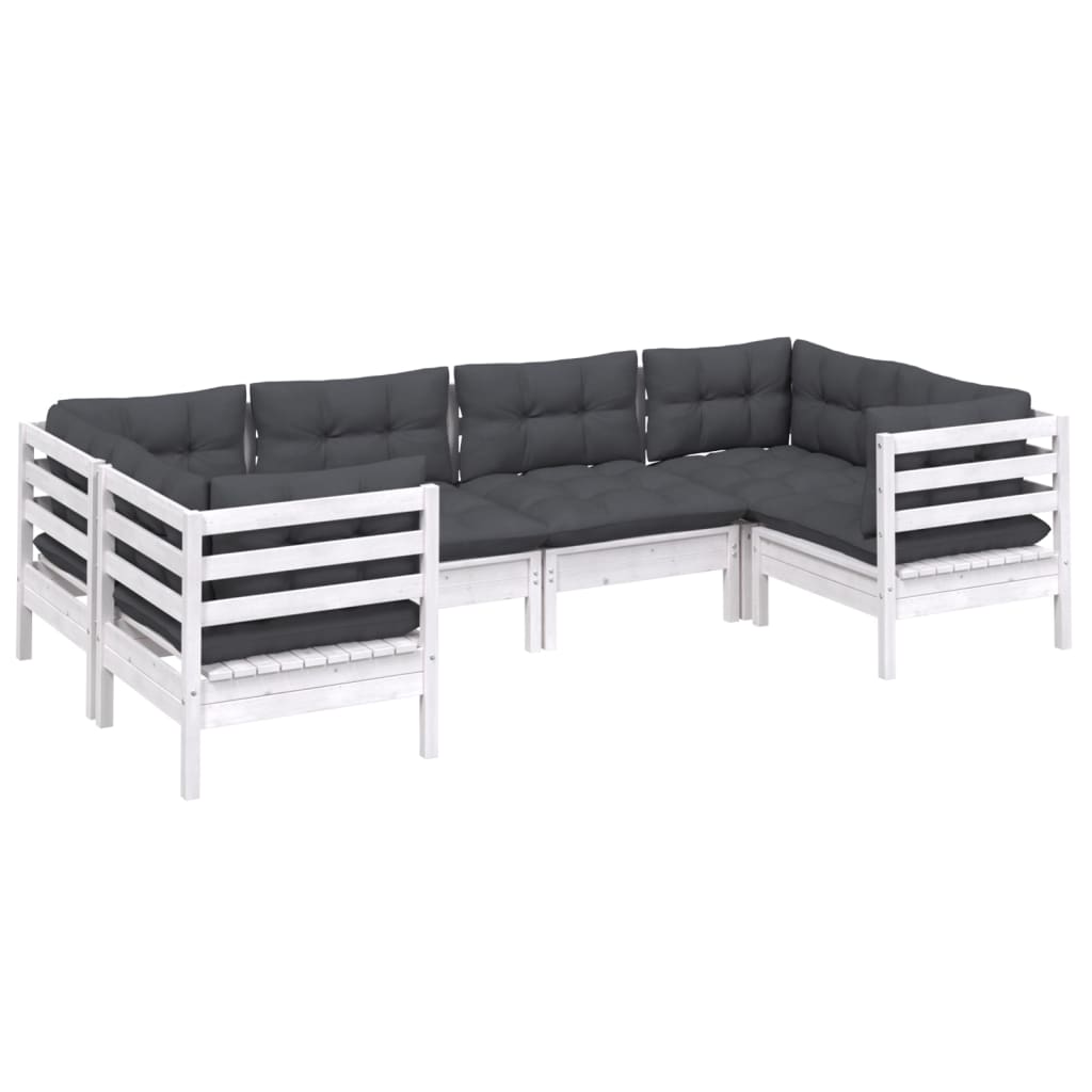 6-delige Loungeset met kussens grenenhout wit is nu te koop bij PeponiXL, paradijselijk wonen!