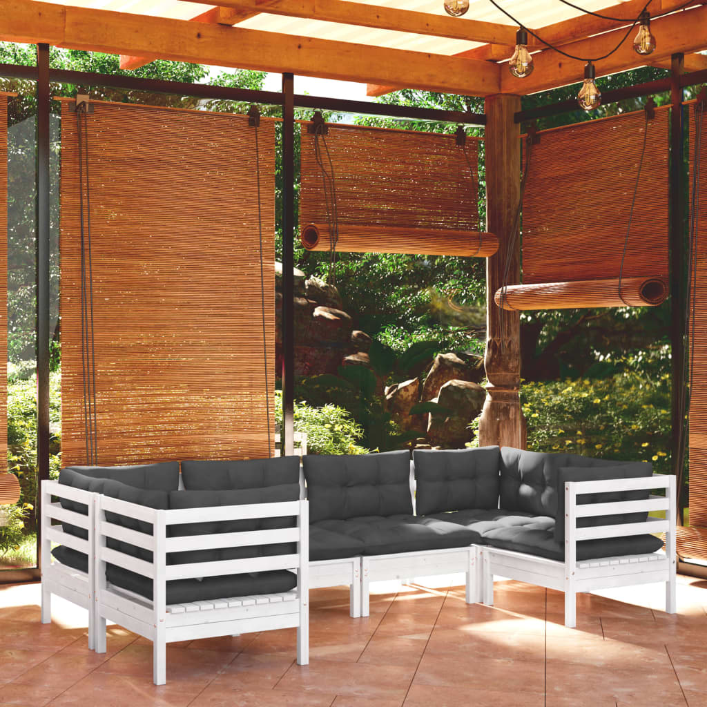 6-delige Loungeset met kussens grenenhout wit is nu te koop bij PeponiXL, paradijselijk wonen!