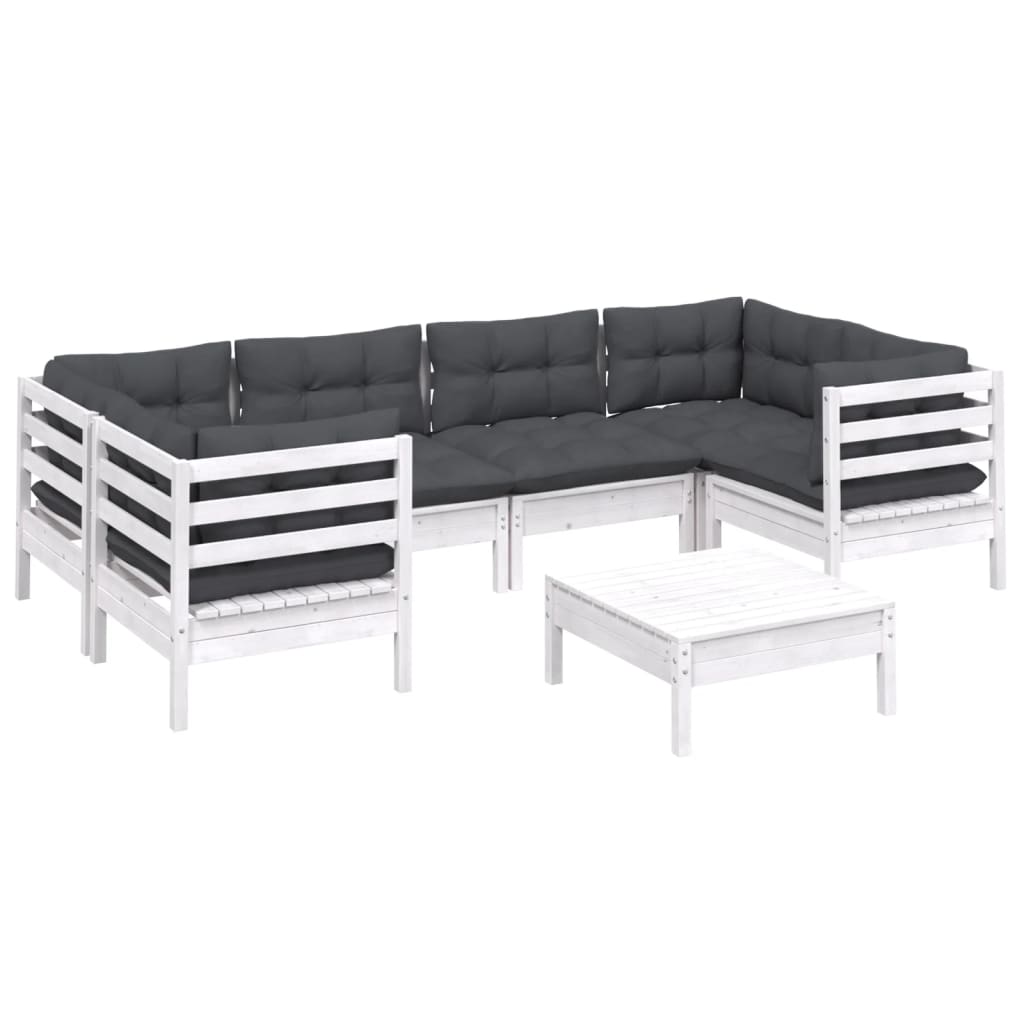 7-delige Loungeset met kussens grenenhout wit is nu te koop bij PeponiXL, paradijselijk wonen!