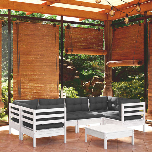 7-delige Loungeset met kussens grenenhout wit is nu te koop bij PeponiXL, paradijselijk wonen!
