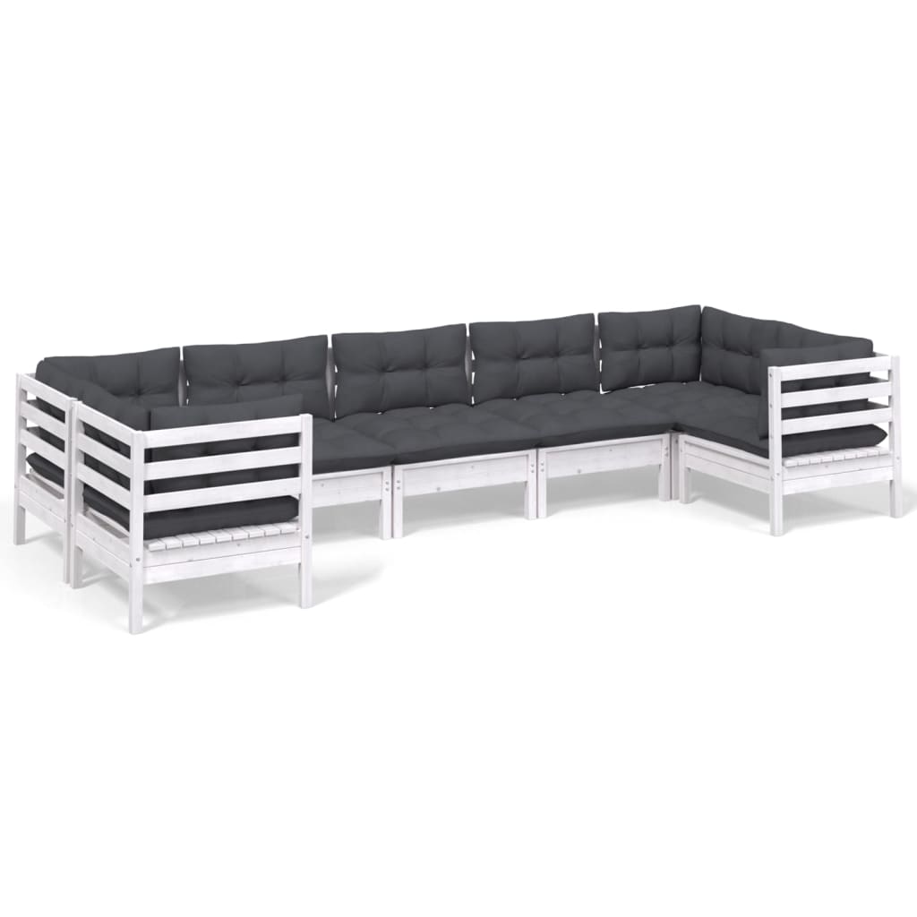7-delige Loungeset met kussens grenenhout wit is nu te koop bij PeponiXL, paradijselijk wonen!