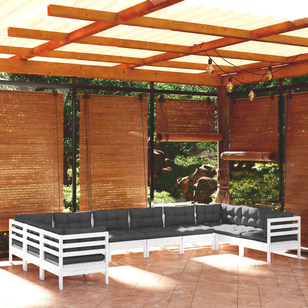 10-delige Loungeset met kussens grenenhout wit is nu te koop bij PeponiXL, paradijselijk wonen!