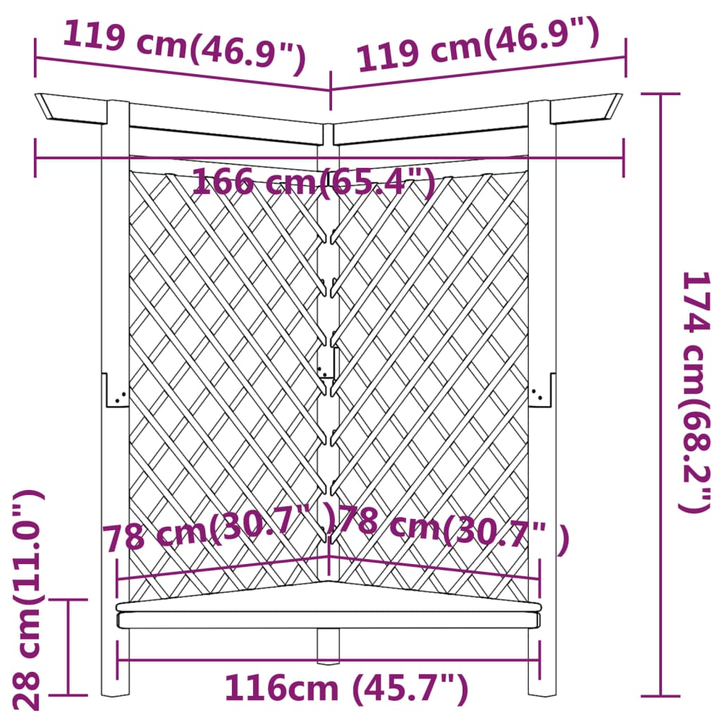 Hoekpergola met bank 166x81x174 cm geïmpregneerd grenenhout is nu te koop bij PeponiXL, paradijselijk wonen!