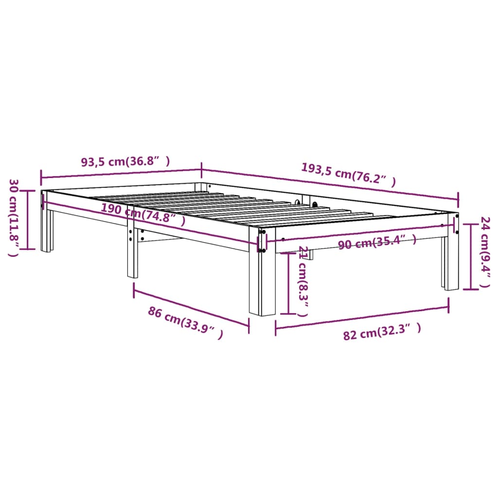Bedframe massief hout 90x190 cm is nu te koop bij PeponiXL, paradijselijk wonen!