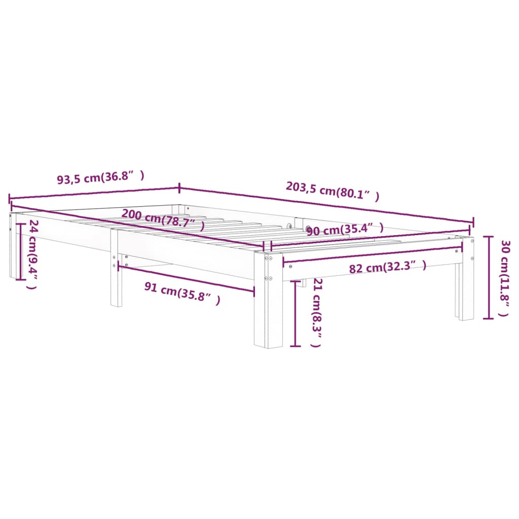 Bedframe massief grenenhout 90x200 cm is nu te koop bij PeponiXL, paradijselijk wonen!