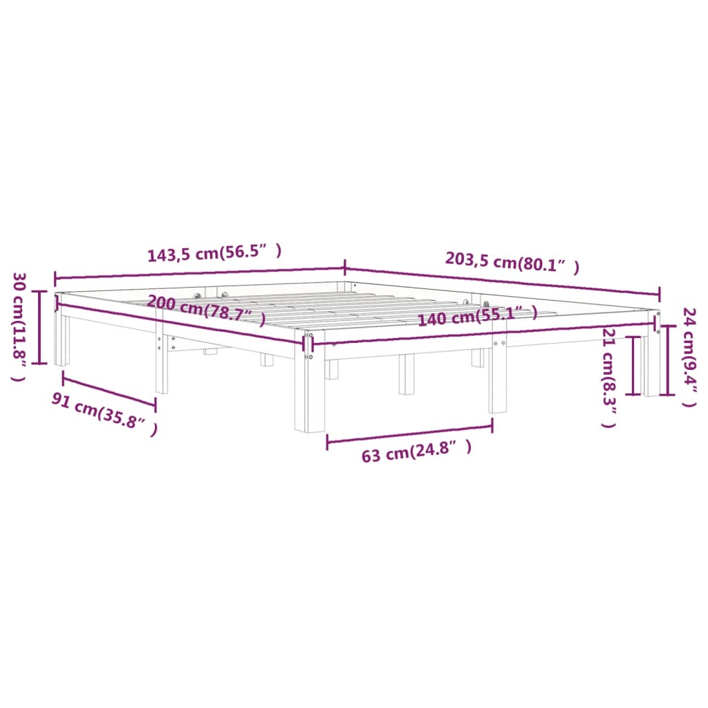 Bedframe massief grenenhout 140x200 cm is nu te koop bij PeponiXL, paradijselijk wonen!