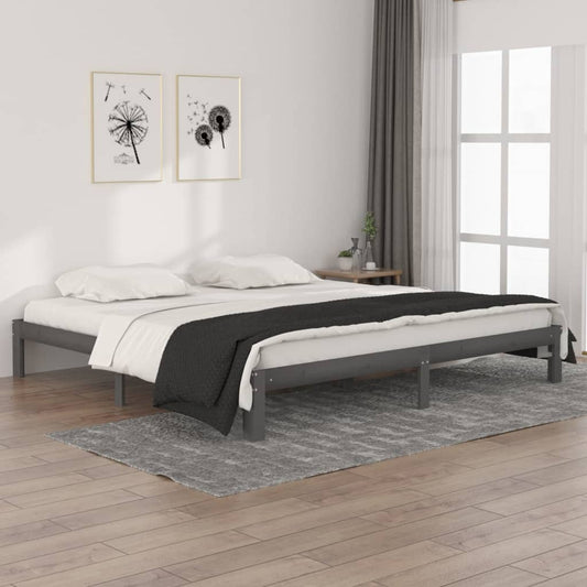 Bedframe massief grenenhout grijs 200x200 cm is nu te koop bij PeponiXL, paradijselijk wonen!