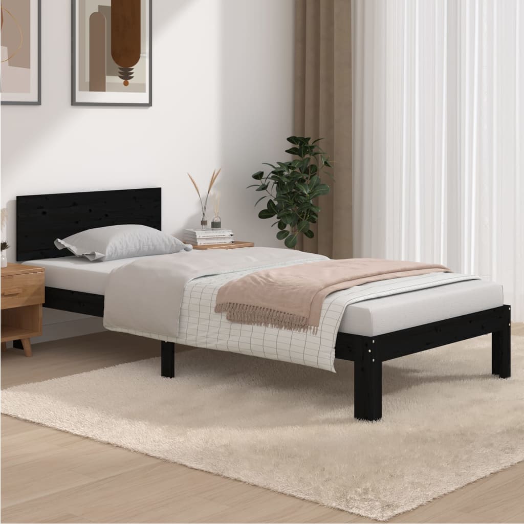 Bedframe massief grenenhout zwart 90x200 cm is nu te koop bij PeponiXL, paradijselijk wonen!