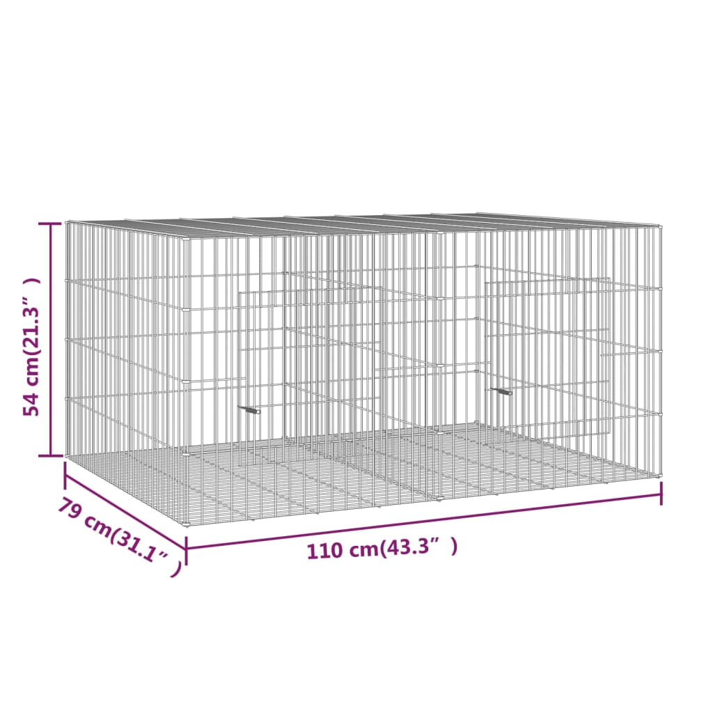 Konijnenkooi met 2 panelen 110x79x54 cm gegalvaniseerd ijzer is nu te koop bij PeponiXL, paradijselijk wonen!