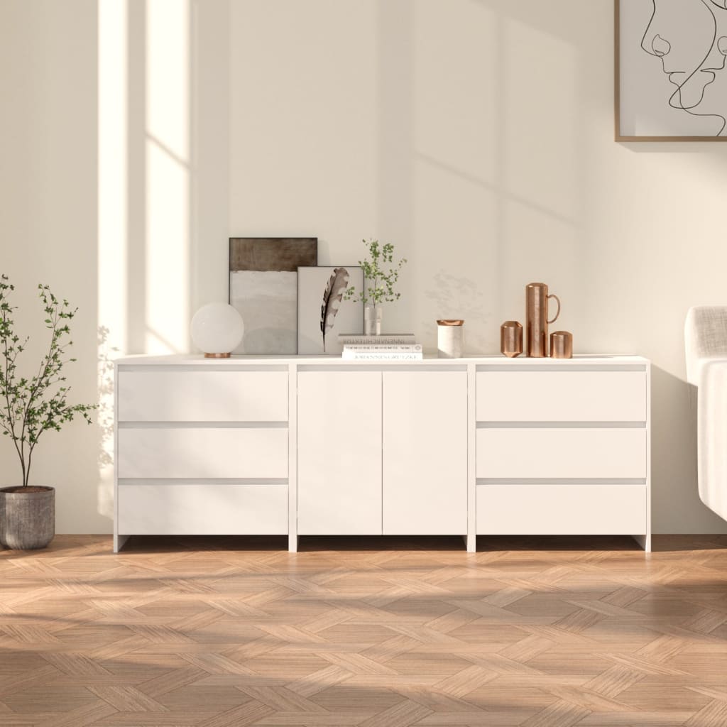 3 st Dressoirs bewerkt hout wit is nu te koop bij PeponiXL, paradijselijk wonen!