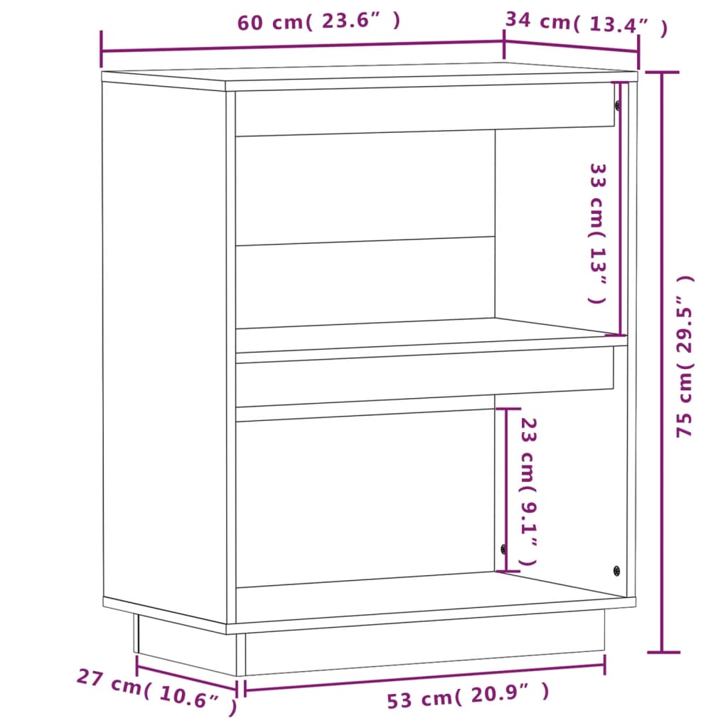 Wandkast 60x34x75 cm massief grenenhout zwart is nu te koop bij PeponiXL, paradijselijk wonen!