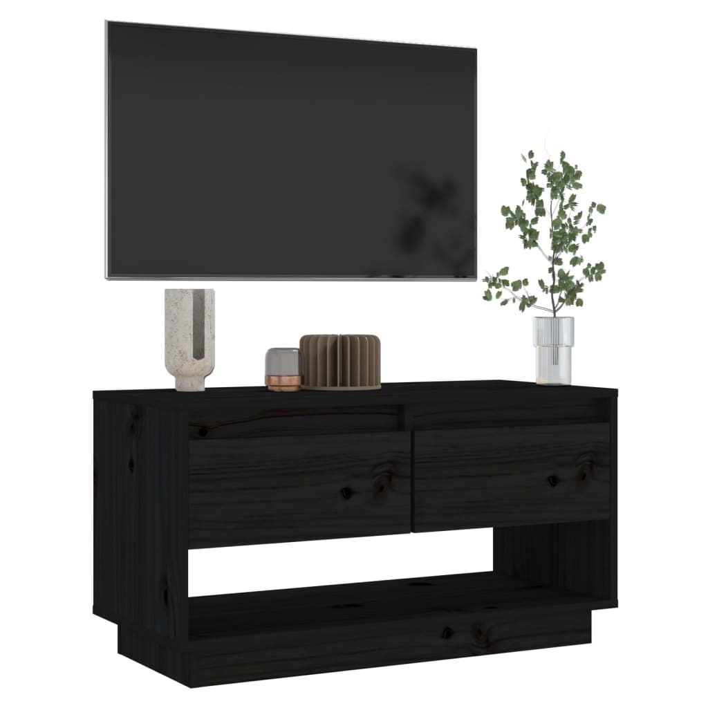 Tv-meubel 74x34x40 cm massief grenenhout zwart is nu te koop bij PeponiXL, paradijselijk wonen!