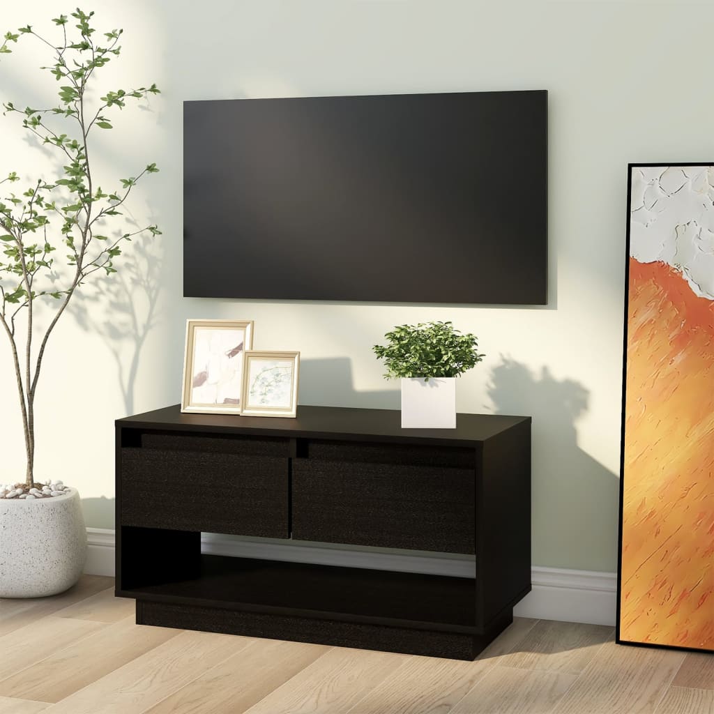 Tv-meubel 74x34x40 cm massief grenenhout zwart is nu te koop bij PeponiXL, paradijselijk wonen!