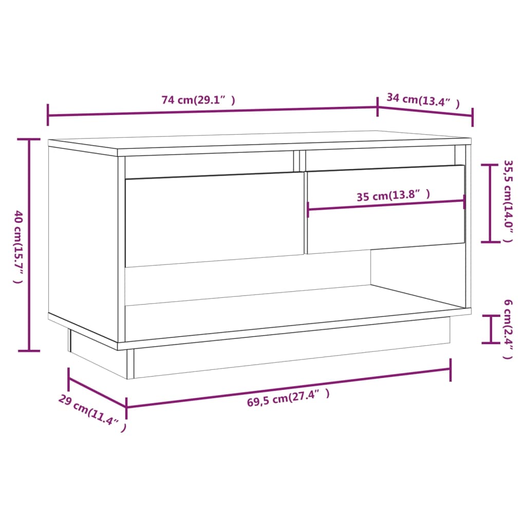 Tv-meubel 74x34x40 cm massief grenenhout zwart is nu te koop bij PeponiXL, paradijselijk wonen!