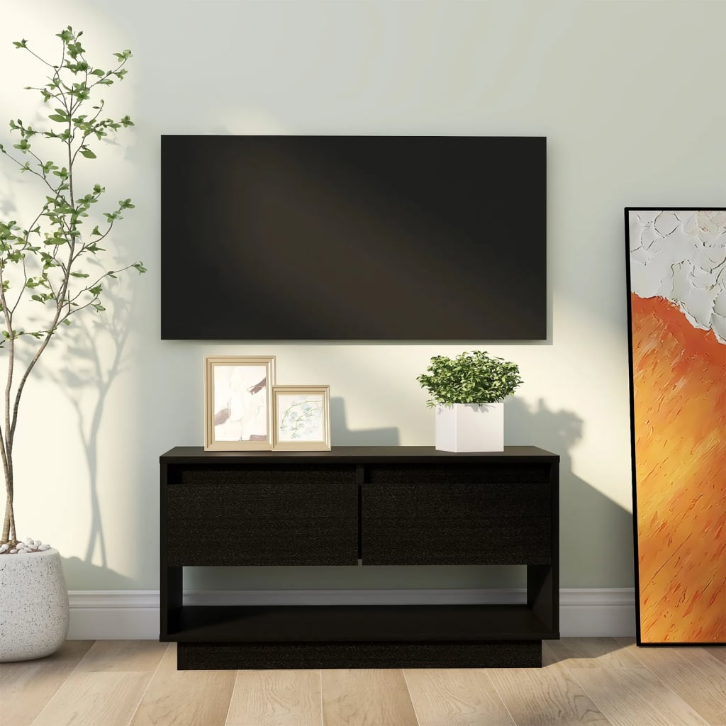 Tv-meubel 74x34x40 cm massief grenenhout zwart is nu te koop bij PeponiXL, paradijselijk wonen!