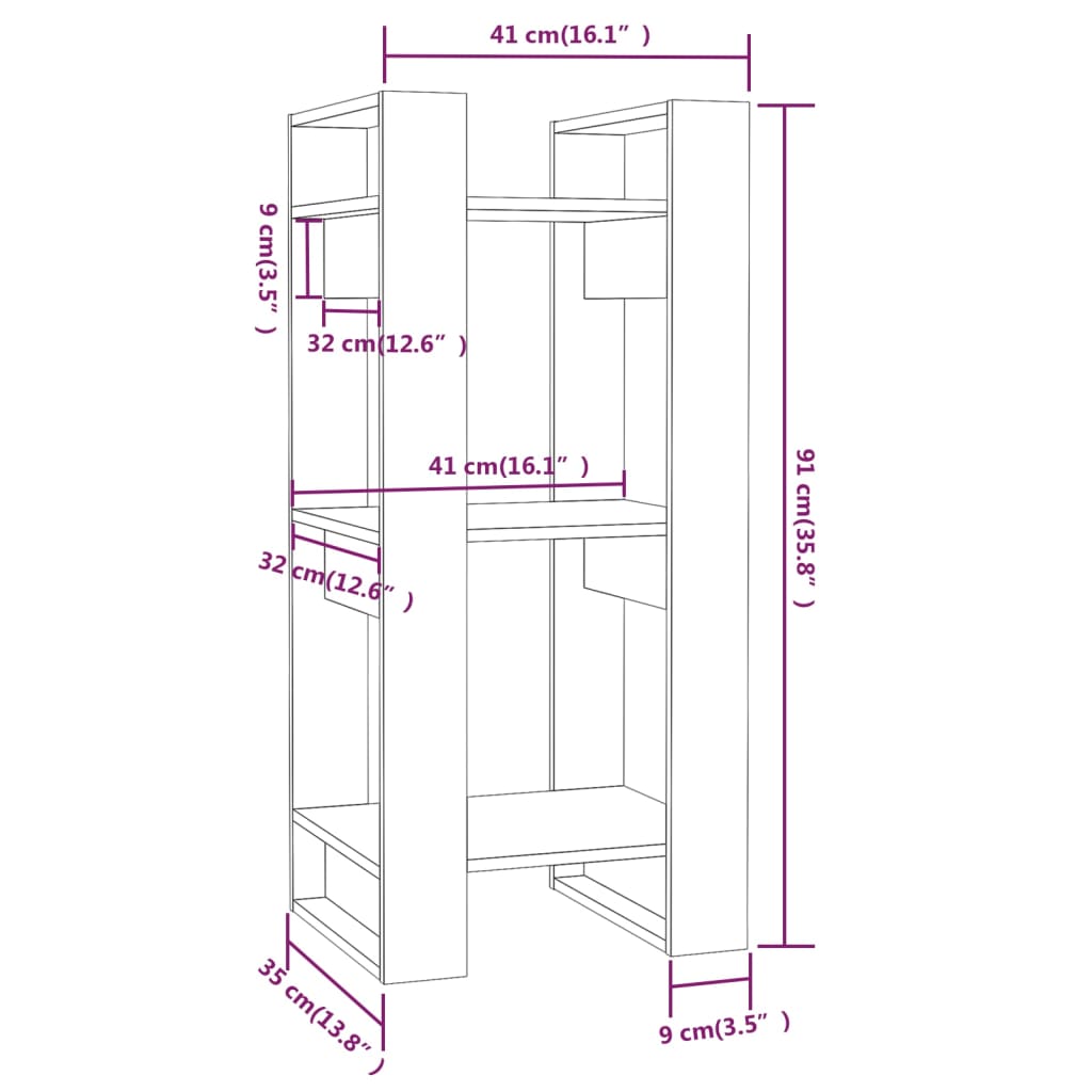 Boekenkast/kamerscherm 41x35x91 cm massief grenenhout wit is nu te koop bij PeponiXL, paradijselijk wonen!