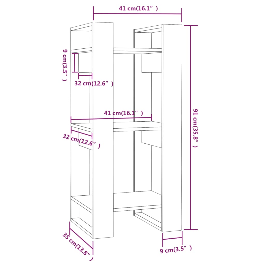 Boekenkast/kamerscherm 41x35x91 cm massief grenenhout grijs is nu te koop bij PeponiXL, paradijselijk wonen!