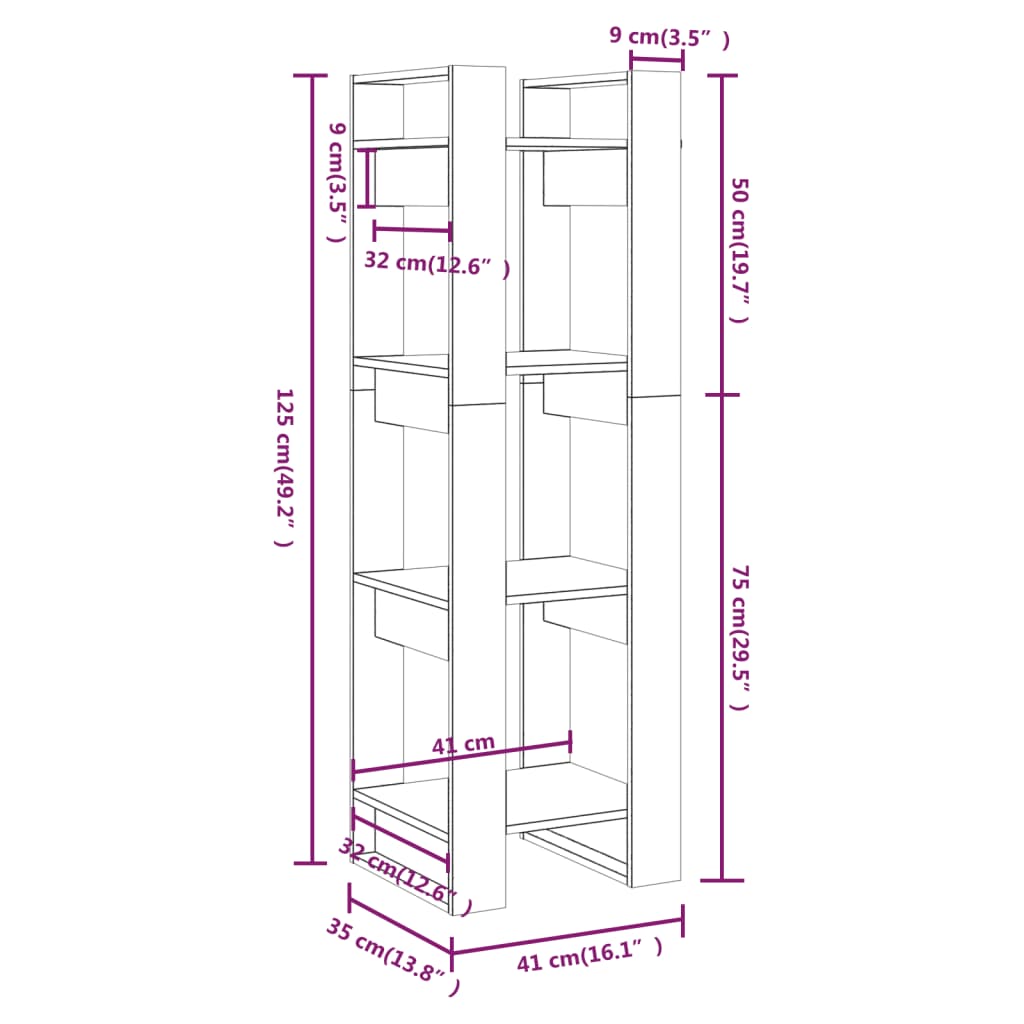 Boekenkast/kamerscherm 41x35x125 cm massief grenenhout zwart is nu te koop bij PeponiXL, paradijselijk wonen!
