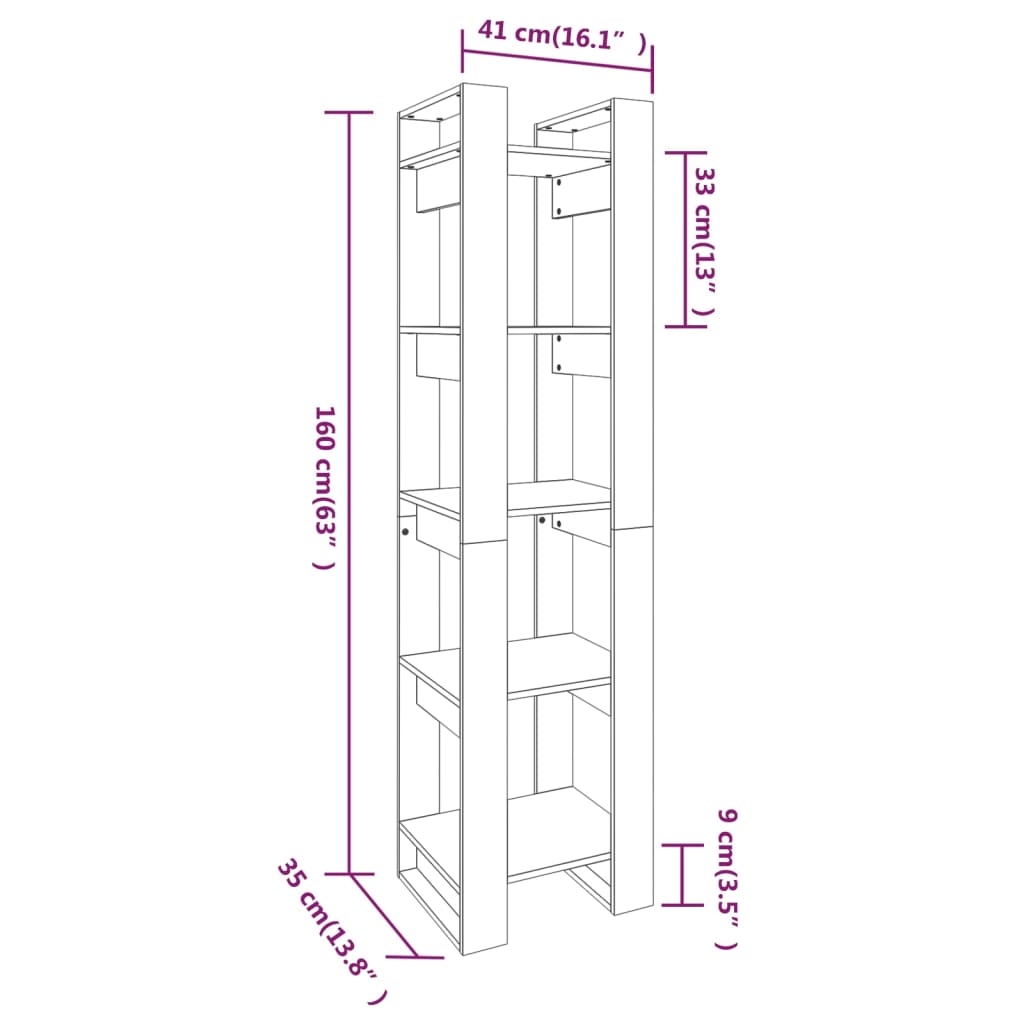 Boekenkast/kamerscherm 41x35x160 cm massief grenenhout wit is nu te koop bij PeponiXL, paradijselijk wonen!