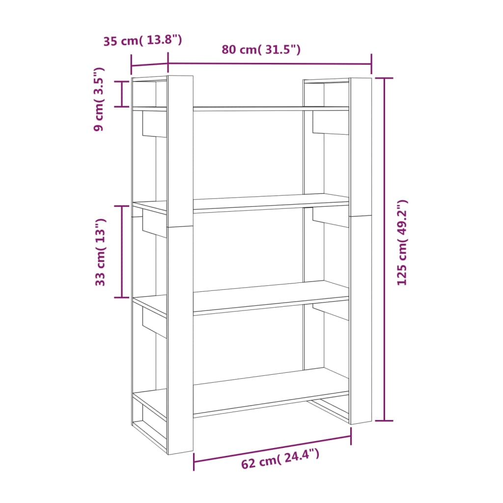 Boekenkast/kamerscherm 80x35x125 cm massief grenenhout grijs is nu te koop bij PeponiXL, paradijselijk wonen!