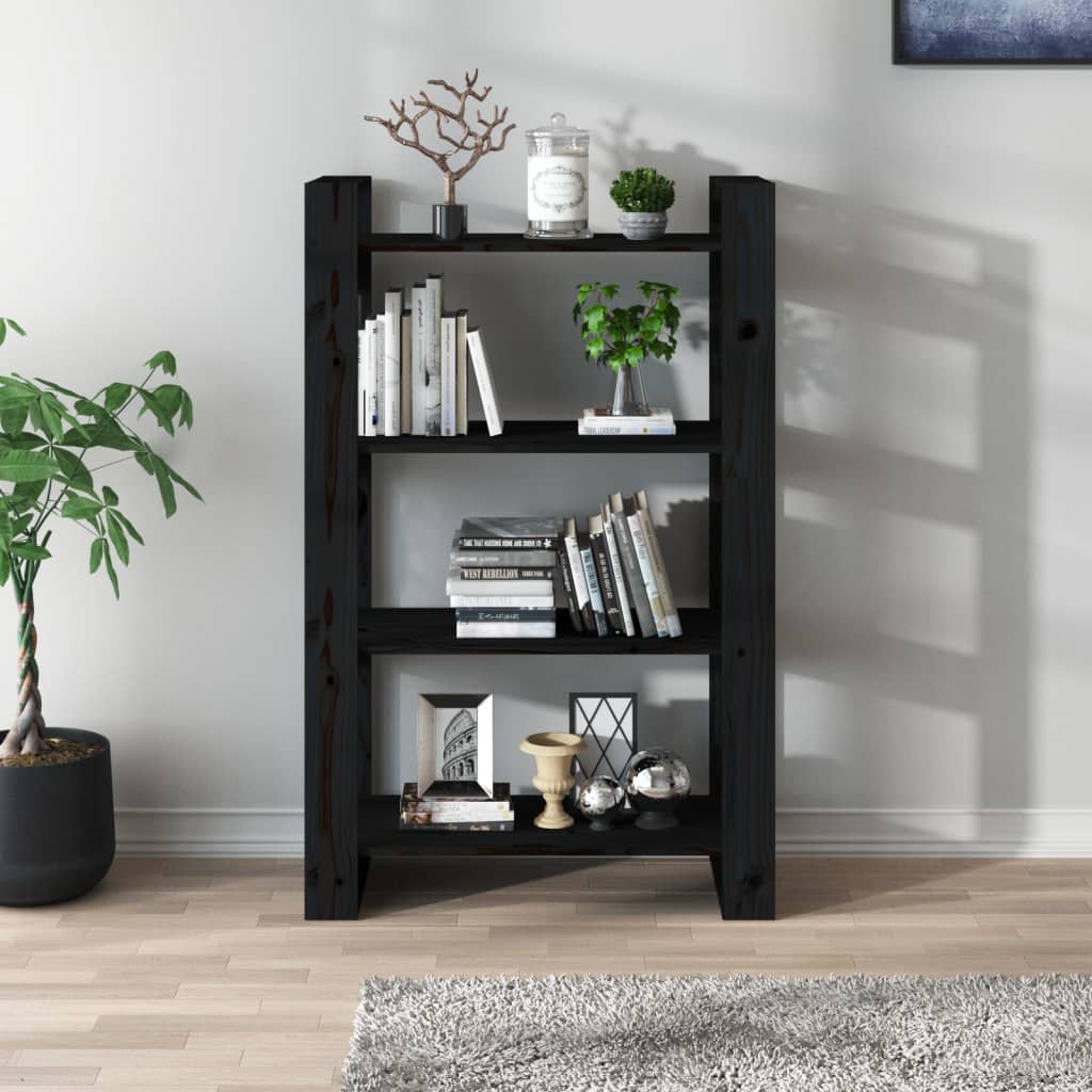 Boekenkast/kamerscherm 80x35x125 cm massief grenenhout zwart is nu te koop bij PeponiXL, paradijselijk wonen!
