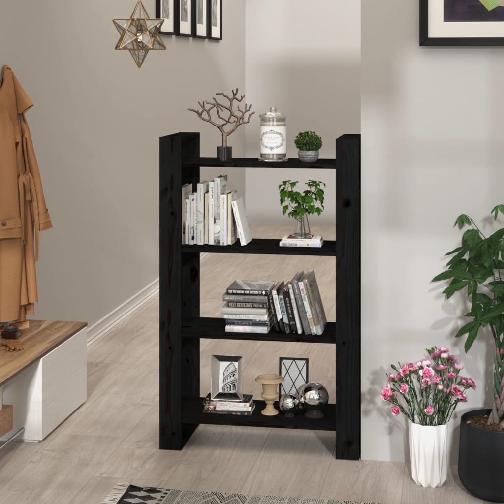 Boekenkast/kamerscherm 80x35x125 cm massief grenenhout zwart is nu te koop bij PeponiXL, paradijselijk wonen!