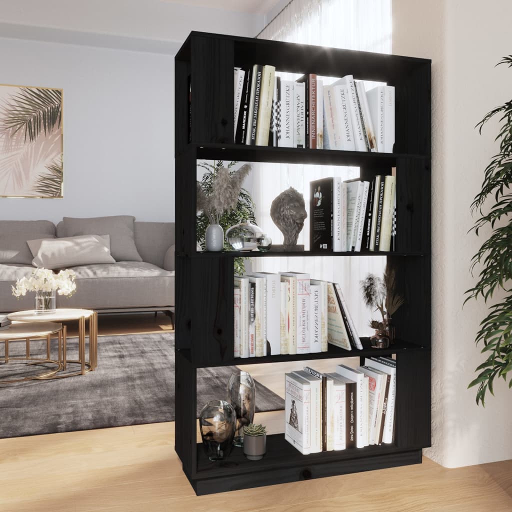 Boekenkast/kamerscherm 80x25x132 cm massief grenenhout zwart is nu te koop bij PeponiXL, paradijselijk wonen!