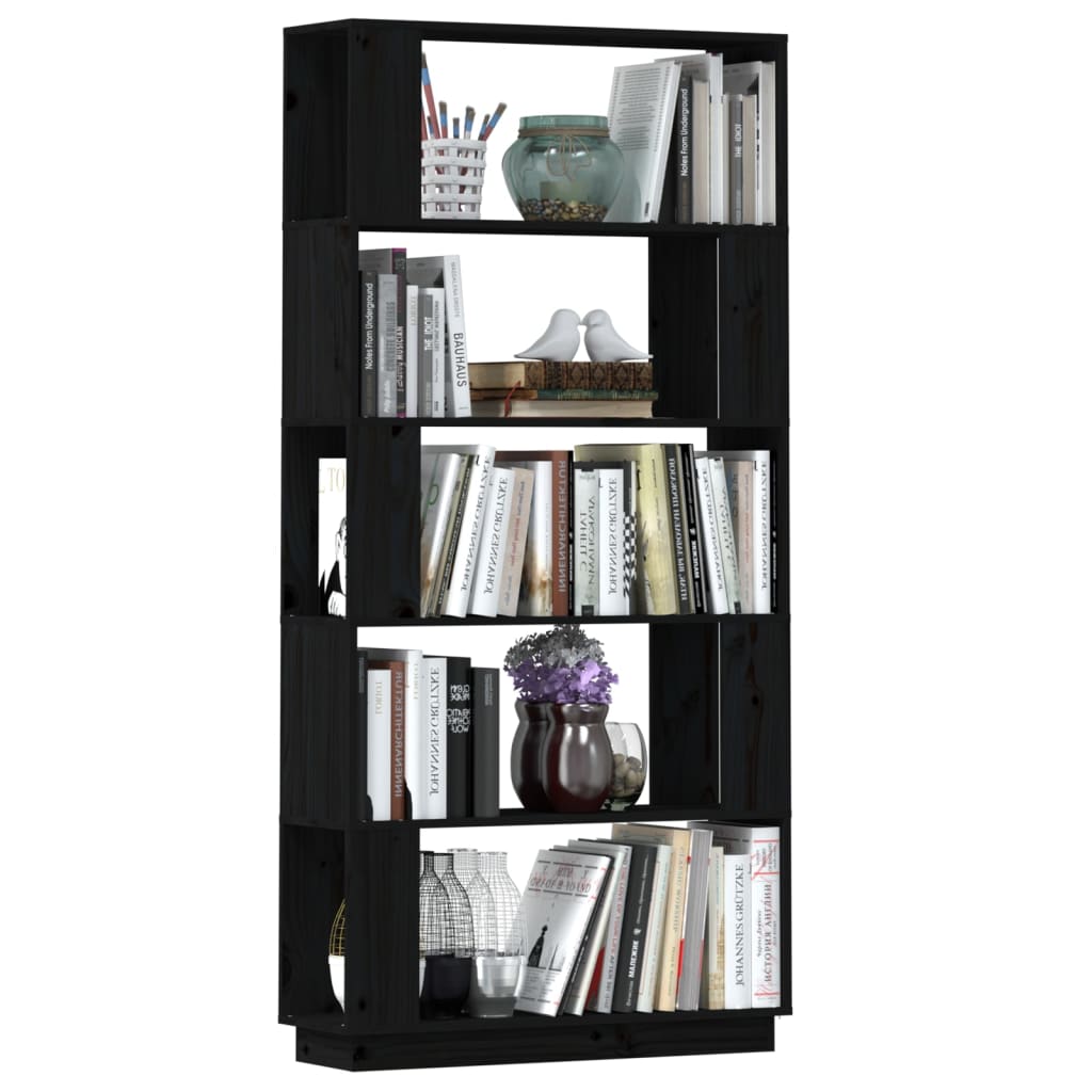 Boekenkast/kamerscherm 80x25x163,5 cm massief grenenhout zwart is nu te koop bij PeponiXL, paradijselijk wonen!